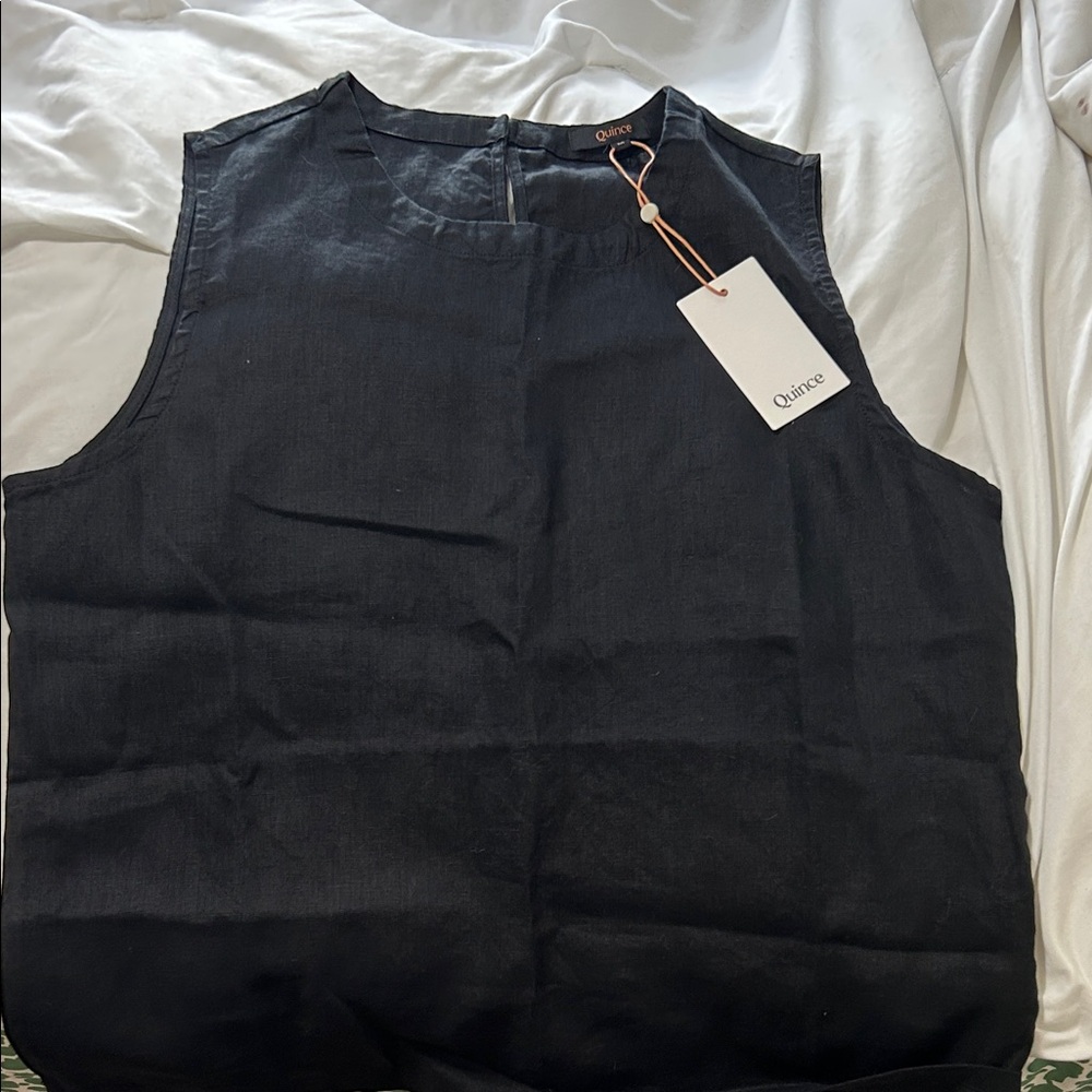 Quince Classic Black Linen Top